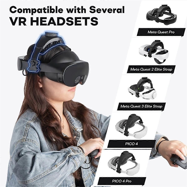 Silikone Komfort Hovedrem til 3/2/Pro/Pico4 VR Headset med Justerbare VR Dekompressions Hovedremme - Sort