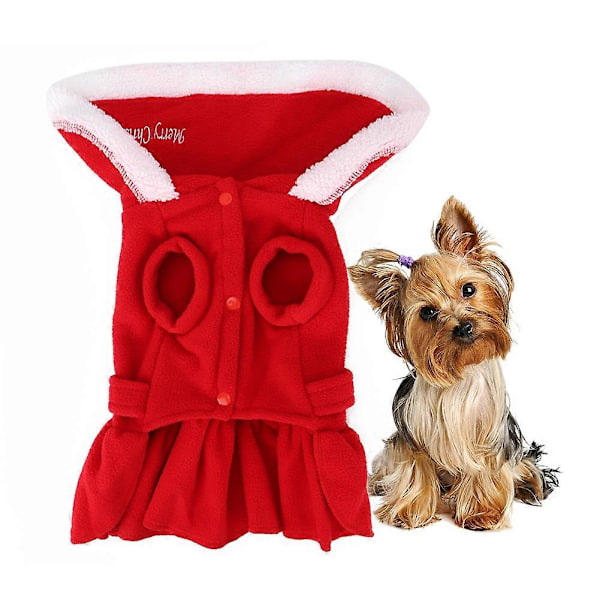Vinter Jul Söt Röd Hundklänning för Små Hundar Valp Jacka Kläder Outfit Kläder S