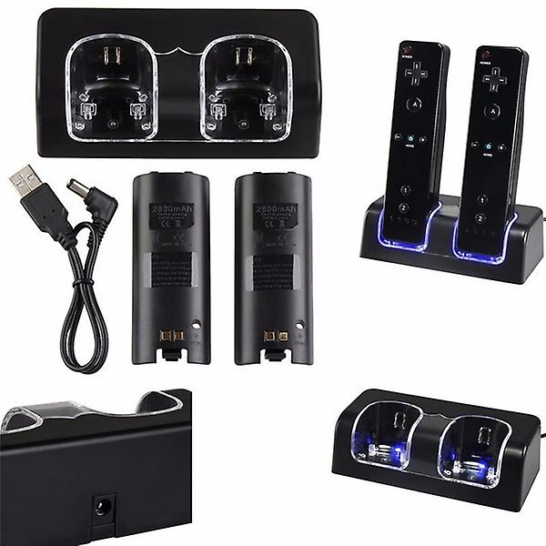 2 i 1 Laddningsstation för Wii & Wii U Remote Controller Black