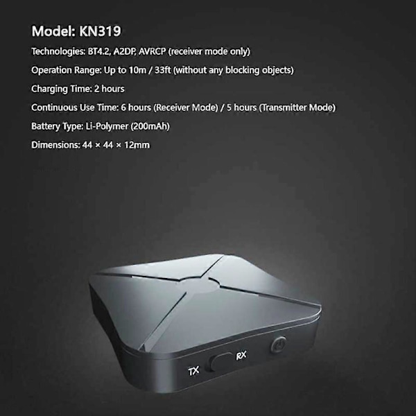 KN319 Bluetooth-kompatibel mottaker sender lyd stereo trådløs adapter med RCA AUX