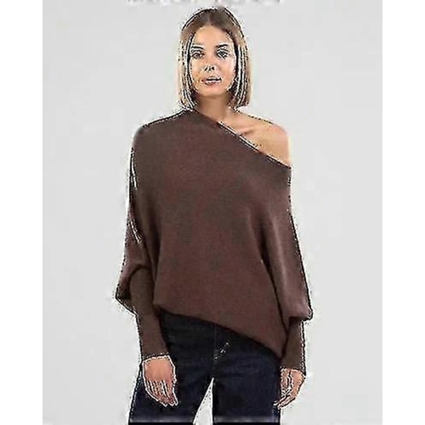 Asymmetrisk draperet jumper, en jumper så ultrablød som skyerne, dame langærmet slouch batwing almindelig blød strikket jumper brown