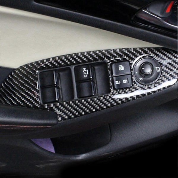 4 stk. Karbonfiber Vindusheis Knapp Kontrollpanel Deksel Trim Ramme for Mazda3 Axela 2014-2018