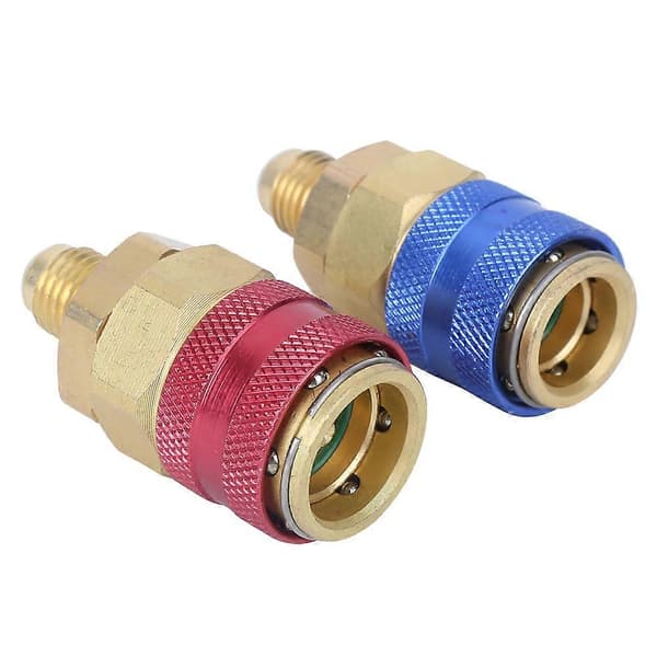Aircondition Quick Coupler Connector Messing Adaptere til R134A Høj Lav Rød Blå Side