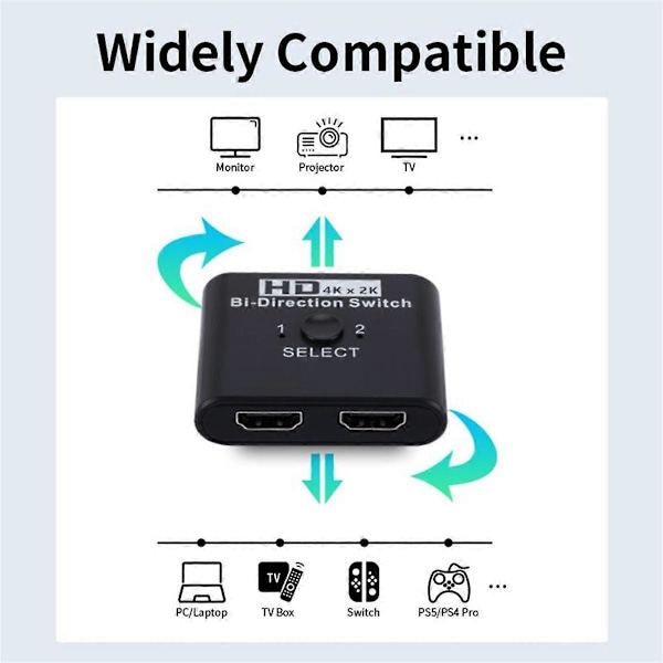 4K X 2K-kompatibel Switch Bi-Direction 2 Portar Splitter Switch för Laptop PC /4 TV Box Adapter(B)