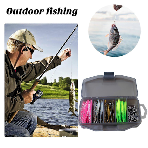 1 Set Mjukt Fiske Bete med Krok Mjuk Flexibel Swing Saltvatten Sötvatten Beten Fiske Utrustningslåda Kit