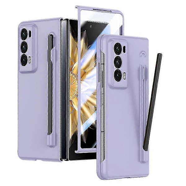 For Honor Magic V2 5G Skin-touch telefondeksel med herdet glassfilm og pekepenn Purple
