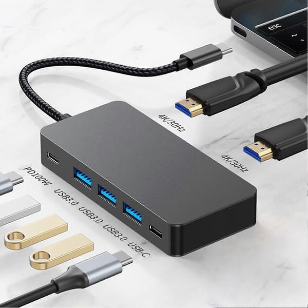 7-i-1 Dockingstasjon Multi-skjerm Samtidig Visning 5Gbps Høy Overføringshastighet USB3.0 Adapter Hub for MacBook Pro
