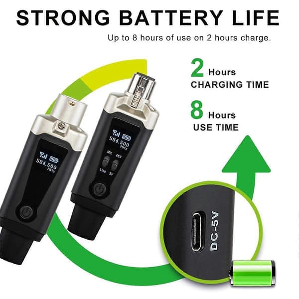Trådløst Mikrofonsender Mottakersystem med Kablet til Trådløs Adapter for Kondensator 5V/ Dynamisk 48V Universal