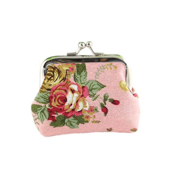Dam Retro Blommig Lås Plånbok Mini Börs Mynt Förändring Hållare Canvas Väska Pink