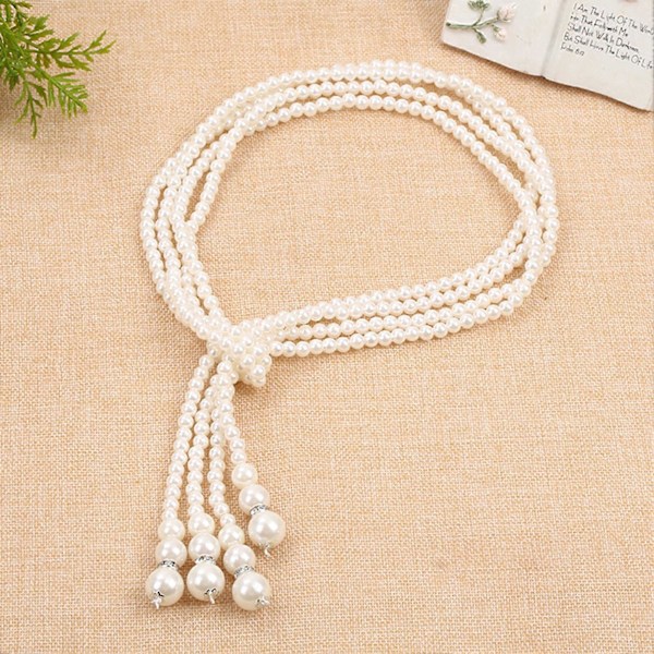 Faux Pärlhalsband Vit Färg Knutet Pärlformat Lång Tofs Halskedja Elegant Utsmyckning Legering Smycken Kvinnor Klänning Tröja Halsband Tillbehör Smycken