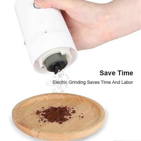 Bærbar Elektrisk Kaffekvern Brygget Kaffemaskin Oppladbar Keramisk Konisk Burr Hvit