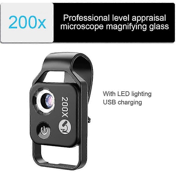 200x Mobil Kamera Forstørrelsesglas Universal Mini Mobiltelefon Linse Optisk Zoom Forstørrelses Mikroskop black