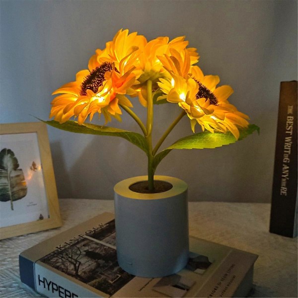 Solros LED-lampa Konstgjord Solros Nattlampa USB Uppladdningsbar Blomlampa för Mors Dag Present till Sovrum