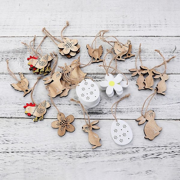 32 st/förpackning Påsk Trähänge Kanin Tupp Ägg Ornament
