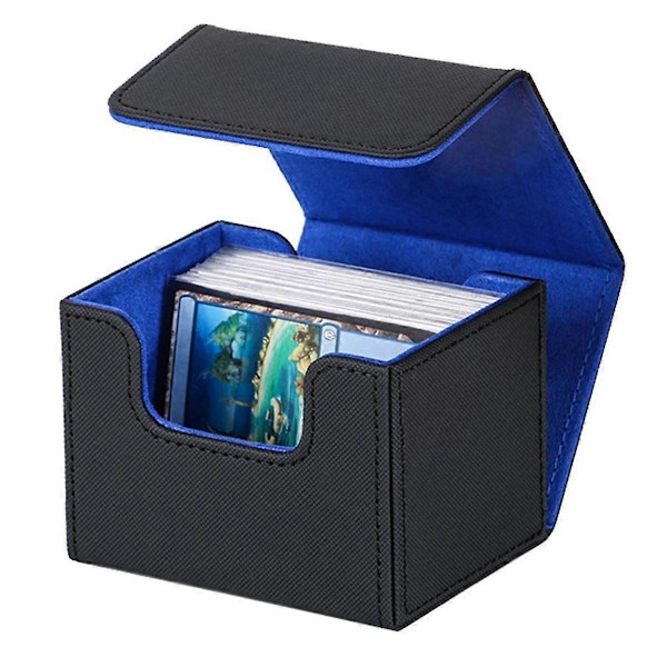 100+ Samlekort Deck Box Samlekort Legetøj M/ Magnetisk Lukning Spillekort Opbevaring Spillekort Etui Beskytter Sort&Blå