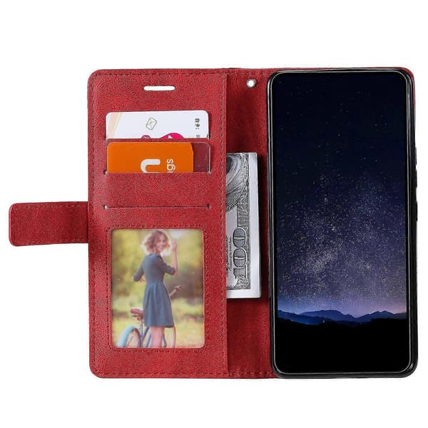 Plånboksfodral för Samsung Galaxy Xcover 5 Linjer Präglat PU Läder Telefonskal Red
