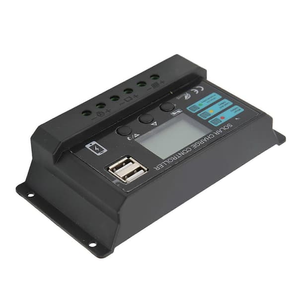 LCD Display Solcellepanel Kontroller Fotovoltaisk Ladekontroller 12V 24V Selvtilpasning Svart 10A