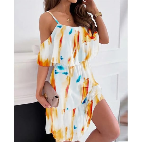 Sexig Spaghetti Strap Dress Mode Off Shoulder Sundress DR10-Yellow L