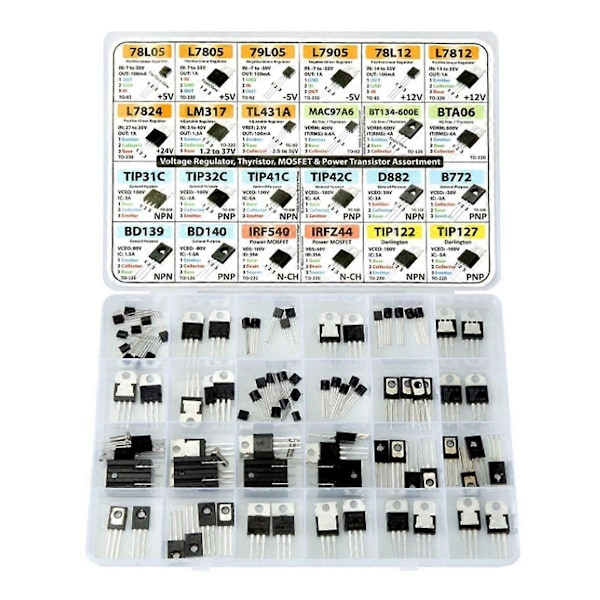 SOT-23 Elektroniska Komponenter, Transistorer, BJT:er, MOSFET:ar, Dioder, Schottky, Brytare, 24 Typer