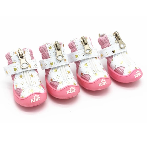 Skor för Små Hundar 4ST Söta Andningsbara Hundskor med Dragkedja Lätta att Bära Anti-Slip Mjuka Djurskor Valpskor Alla Säsonger Pink 4PCS 5
