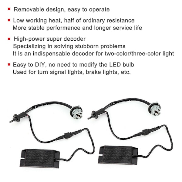 2 stk 50W Bil Blinklys / Ryggelys Delt Motstand Dekoder Avtakbar DC12V Universal