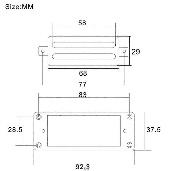 2 Line 68X29MM Mini Elektrisk Gitarr Humbucker Pickup med Metallram för LP Gitarr Krom, Hals och Stall