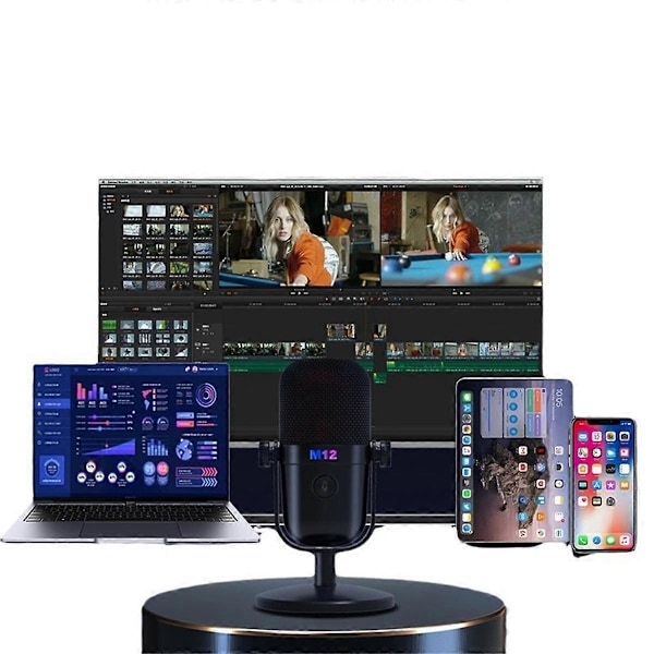 Gaming USB Kondensatormikrofon med RGB-ljus/Knappar Tyst för PC Gaming Inspelning Streaming Svart