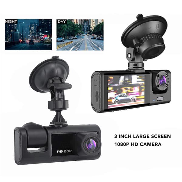 Dual Dash Cam 3-i-1 1080P HD Bilkjøreopptaker Front og Innvendig med G-sensor Loop-opptak