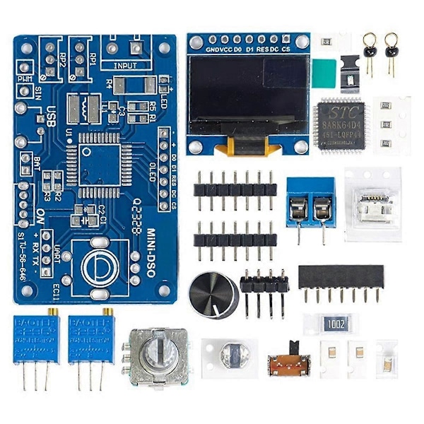 Mini DOS LCD Oscilloscope Kit STC8K8A Enkelchips Mikrodator Elektronisk Lödningsövning Lösa Delar Utan Skal