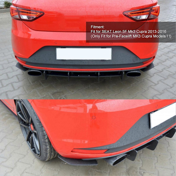 Gloss Sort til Maxton Style Bagkofanger Diffuser Valance med Sidesplittere Passer til SEAT Leon 5F Mk3 Cupra 2013?2016