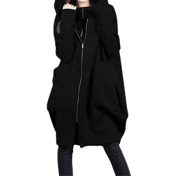 Dam Enfärgad Falsk Tvådelad Huvtröja Ledig Lös Långärmad Tröja Midi Jacka Black L