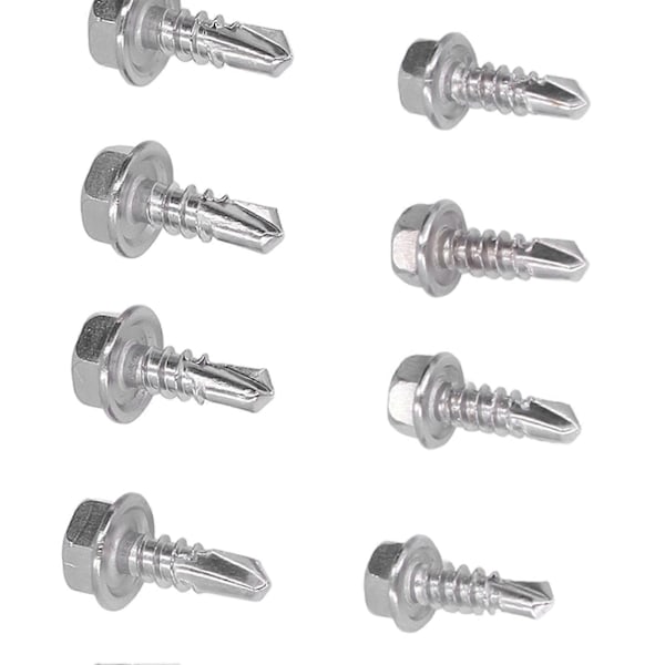 100 stk Selvborende Skruer Sortiment Sekskant Hode 410 Rustfritt Stål 4.2x13mm 4.8x13mm