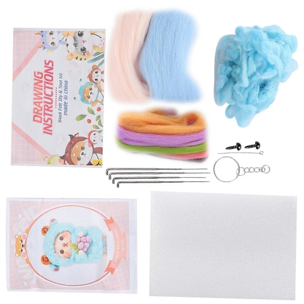Nålfiltningskit Ull Får Docka Plyschdocka DIY Tillverkningsmaterial Paket för Nybörjare 206# Blå