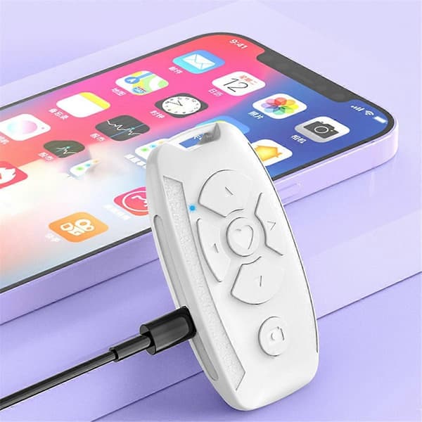 Oppladbar Bluetooth Fjernkontroll Trådløs Kontroller Kamerastav Utløser for Telefoner E-Bok Sidevender A