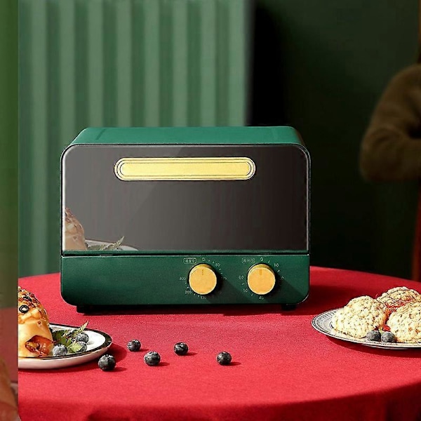 12L Kotitalouksien sähköuuni 2-kerroksinen pöytämallinen miniuuni retro-nuppitoiminnolla Changhong CN -merkkiselle, Vintage Green