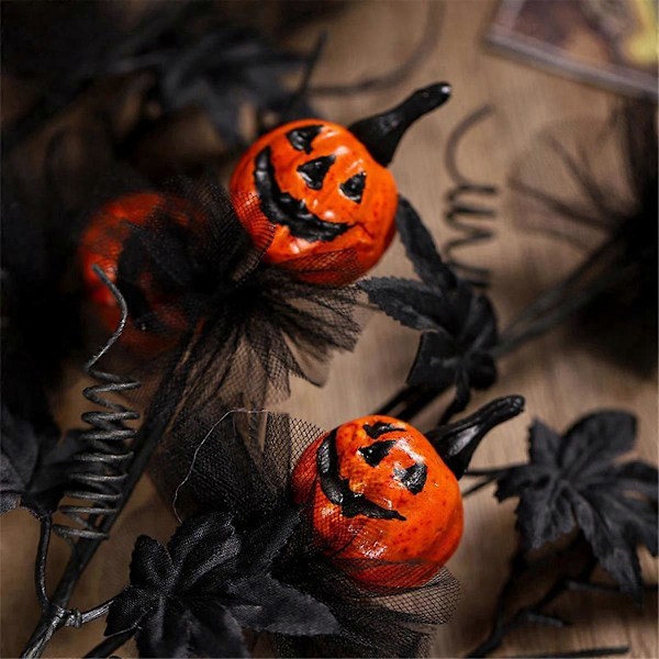 Kunstige Græskargrene Halloween Sort Ahornblad Græskar Banket Halloween Blomsterdekoration Spøgelsesdekoration 3 STK