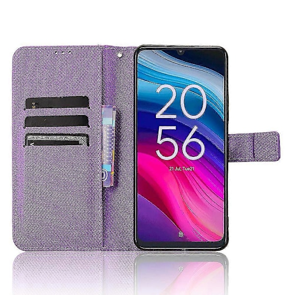 Til TCL 505 T509K T5094 Etui Diamanttekstur PU Læder Kort Slots Stativ Telefon Cover Purple