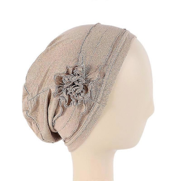 Dame Turban Blomster Huer Elastisk Beanie Hovedtørklæde Kahki