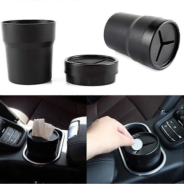 2 stk. PVC Sort Bil Mini Pen Holder Boks Møntbokse Montering Skraldespand Auto Holdere Kop Montering