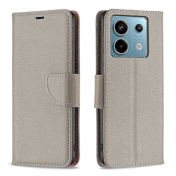 För Xiaomi Redmi Note 13 Pro 5G Mobilskal Enfärgad PU Läder Ställ Visningsfodral Litchi Textur Grey