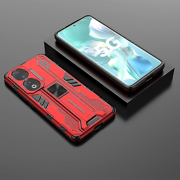 Stöttåligt mobilskal med stativ för Honor 90, hård PC + mjukt TPU skyddsfodral Red