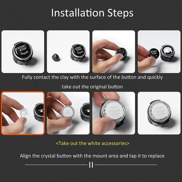 Bil MOTOR START STOP Krystallknapp Direkte Erstatning Passer for 1/3/4/5/6/7/8 Serie