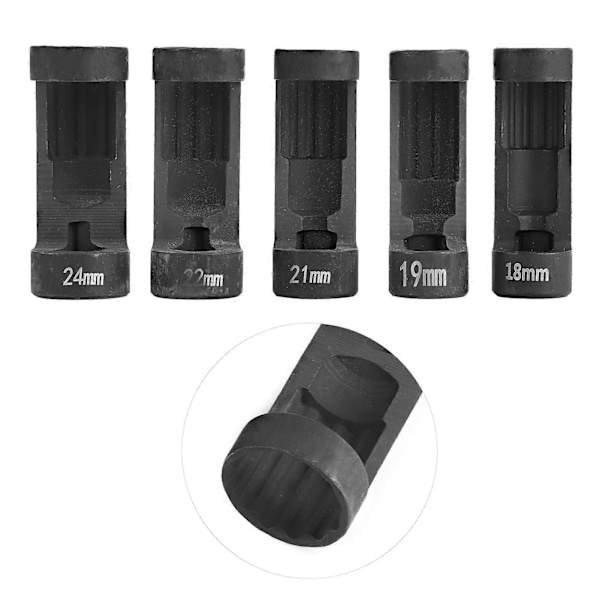 5 stk. 12-punkts 1/2-tommers drivhylse for fjærbeinsmutter 18 mm 19 mm 21 mm 22 mm 24 mm for sekskantnøkkel 6496