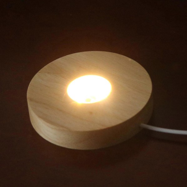 1/2/3 Rund LED-ljusbas i trä, Displayställ Lampa för Kristallkulor Warm Light 100mm 1 Pc