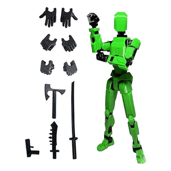 Robot Actionfigur, 3D-printad med fullständig artikulation för Stop Motion-animation Grön