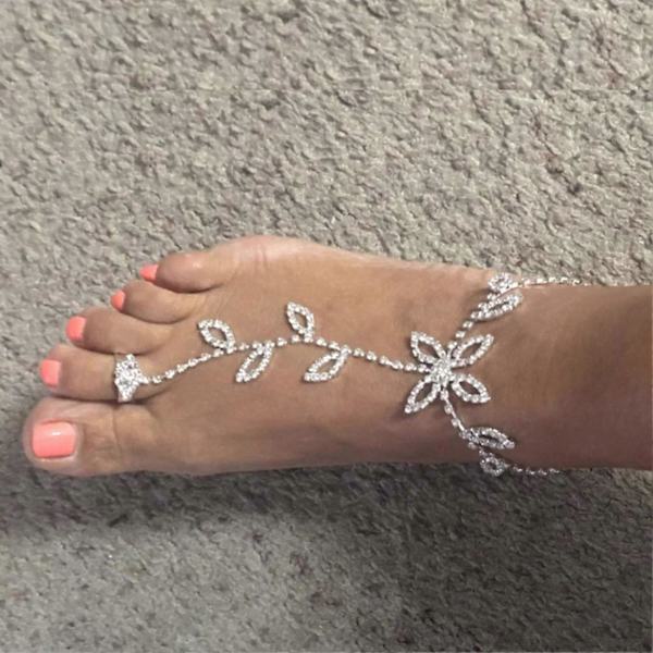 Justerbar Forlænget Kæde Dame Ankelkæde Skinnende Rhinestone Blade Fodkæde med Tåring Fodsmykker
