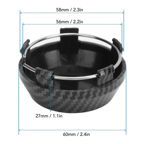 4 stk. 60 mm hjulkapsler, kulfiberstil, dækfælg, navkapsler, universal pasform til køretøj