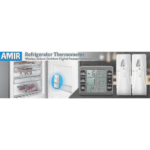 Trådlös Digital Fryslarms Termometer Kylskåp Hem Inomhus Utomhus 2 Sensorer Ft 2pcs