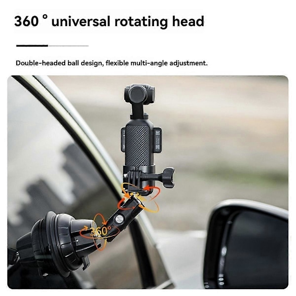 Action Camera Fäste Bil Sugpropp Kamerafäste 360 Roterbar Vindruta Sugpropp för Pocket 3//