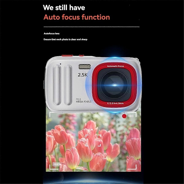 72MP Digitalkamera 2.5K Kompakt Point and Shoot-kamera, 16X Zoom Autofokuskamera med Mp3 för Barn Vit